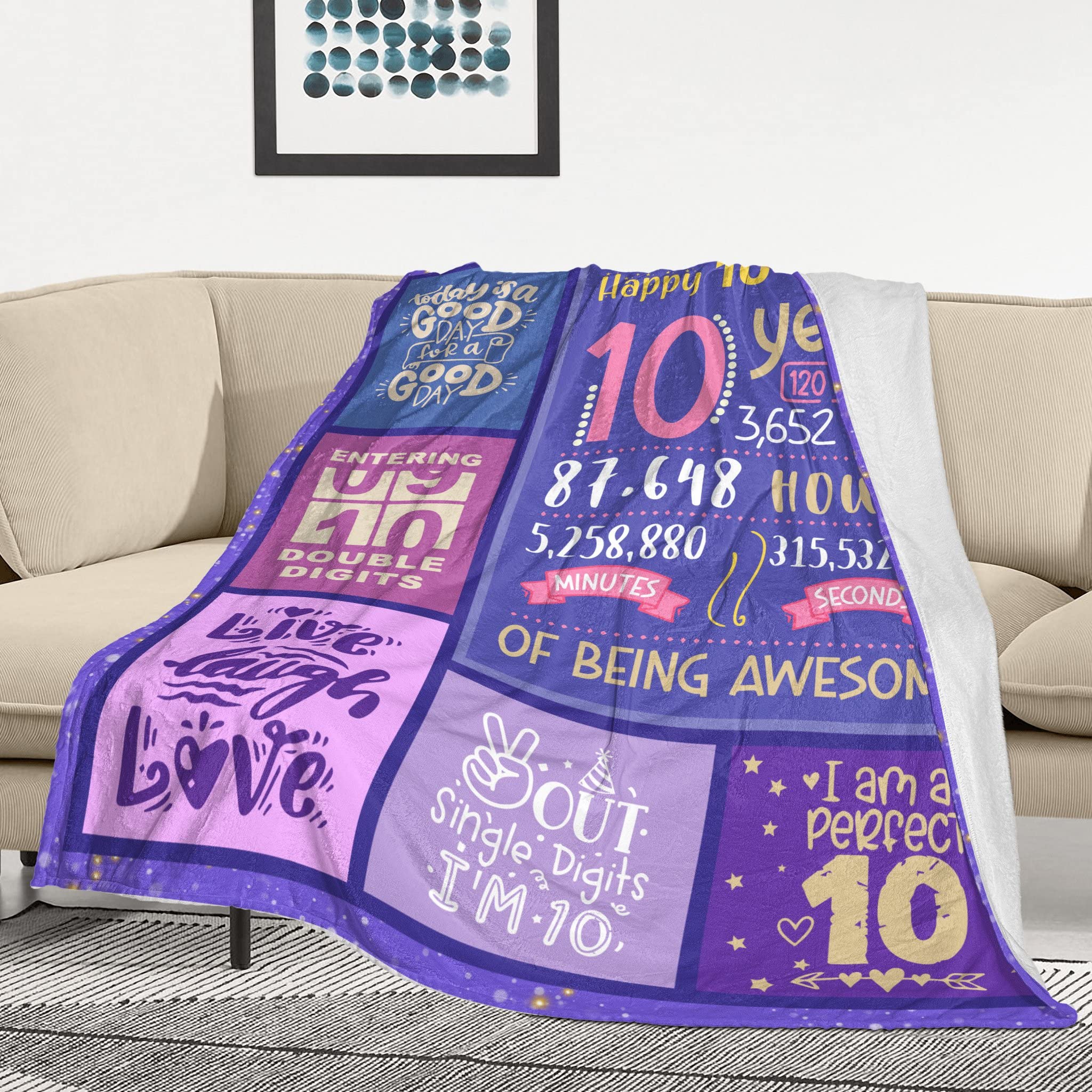 Gifts for 10 Year Old Girl - 10th Birthday Decorations for Girl - Gift for 10 Year Old Girl - 10 Year Old Girl Gift Ideas - 10 Year Old Girl Birthday Gifts Throw Blanket 60 x 50 inch