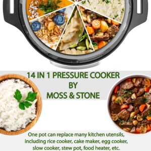 Moss & Stone Electric Pressure Cooker with Large LCD Display, Multi-Use 6 Quart Electric Pot, 14 in 1 Slow Cooker, Rice Cooker, Steamer Maker, Sauté, Yogurt Maker, Egg Cooker, Warmer & More