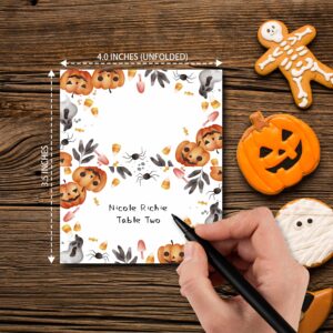 Halloween Table Place Cards, Blank Seating Place Card for Table, 25 Pack Buffet Food Tent Labels, Double Design Name Cards, Scored for Easy Folding, Halloween/Thanksgiving Party Decorations(04)