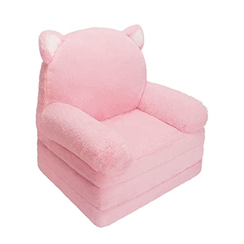 MONKISS 2-in-1 Toddler Couch Chairs Comfy, Kids Chair Couch, Mini Couch, Flip Out Sherpa Kids Sofa, Baby Couch, Chair for Toddlers 1-3, Kids Lounge Chair Reading Chair, Kids Couch Bed Fold Out, Pink