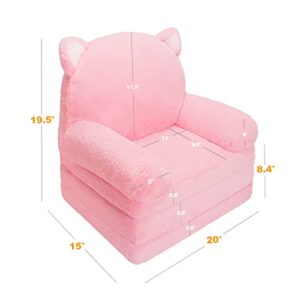 MONKISS 2-in-1 Toddler Couch Chairs Comfy, Kids Chair Couch, Mini Couch, Flip Out Sherpa Kids Sofa, Baby Couch, Chair for Toddlers 1-3, Kids Lounge Chair Reading Chair, Kids Couch Bed Fold Out, Pink