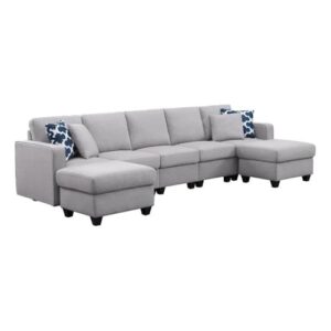 devion furniture 5-seat modern fabric upholstered reversible modular sectional sofa with 2 ottomans in light gray finish