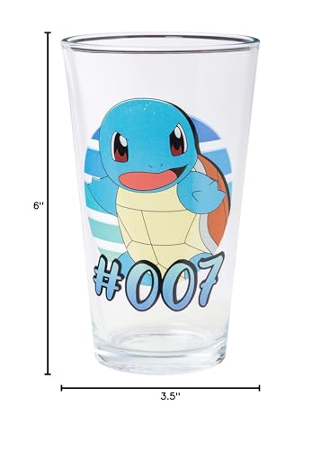 Silver Buffalo Pokemon Original Starters Charmander, Squirtle, Bulbasaur, and Pikachu 4pc. Pint Glass Set, 16 Ounces