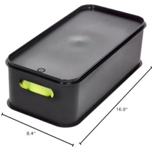 iDesign Recycled Plastic Bin with Lid and Handles – Ideal for Garage Organization and Storage, 8.4” x 16.9” x 5”, Matte Black