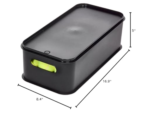 iDesign Recycled Plastic Bin with Lid and Handles – Ideal for Garage Organization and Storage, 8.4” x 16.9” x 5”, Matte Black