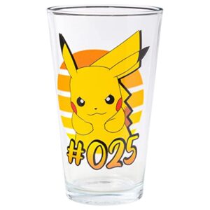 Silver Buffalo Pokemon Original Starters Charmander, Squirtle, Bulbasaur, and Pikachu 4pc. Pint Glass Set, 16 Ounces