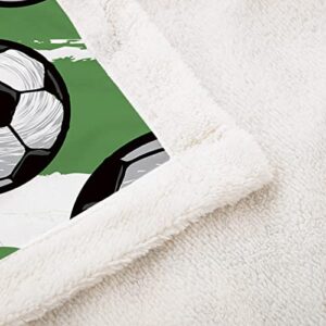 WONGS BEDDING Soccer Throw Blankets Green Fleece Flannel Football Blanket Gifts for Kids Boys Girls Fuzzy Warm Soft Throw Blanket for Couch Sofa Bed Office (Green, 50"X60")