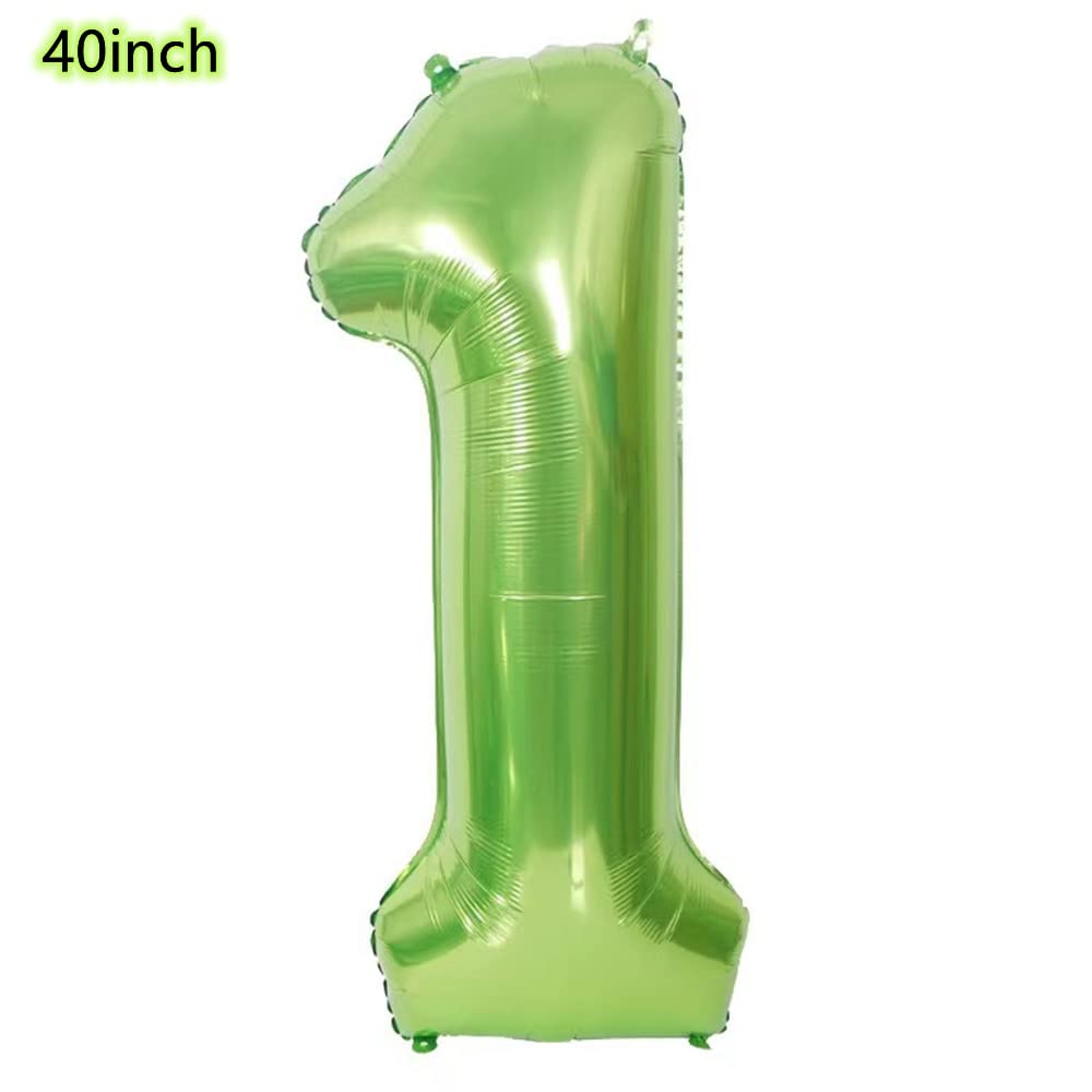 40 inch Green Crown Number 1 Balloon,Giant Large Foil Number 1 Balloon, Jungle Birthday Decoration 1 Balloons ，1st Children's Birthday Party Baby Shower Decoration Supplies (Green 1)