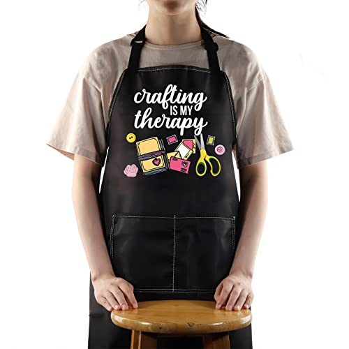 WZMPA Crafting Apron With Pocket Craft Lover Gift Crafting Is My Therapy Crafter Adjustable Tool Apron For Hand Crafting (Crafting Therapy apron)