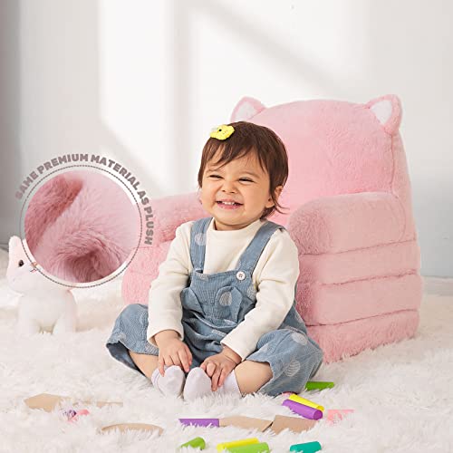 MONKISS 2-in-1 Toddler Couch Chairs Comfy, Kids Chair Couch, Mini Couch, Flip Out Sherpa Kids Sofa, Baby Couch, Chair for Toddlers 1-3, Kids Lounge Chair Reading Chair, Kids Couch Bed Fold Out, Pink