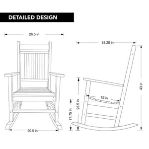 Shine Company Berkshire Outdoor Resin Rocking Chair with High Back, All Weather Heavy-Duty HDPE Poly Plastic Rocker for Patio, Porch, Lawn, Garden, Black