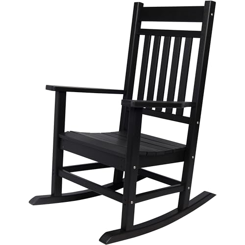 Shine Company Berkshire Outdoor Resin Rocking Chair with High Back, All Weather Heavy-Duty HDPE Poly Plastic Rocker for Patio, Porch, Lawn, Garden, Black