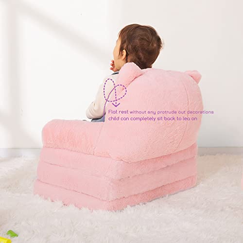 MONKISS 2-in-1 Toddler Couch Chairs Comfy, Kids Chair Couch, Mini Couch, Flip Out Sherpa Kids Sofa, Baby Couch, Chair for Toddlers 1-3, Kids Lounge Chair Reading Chair, Kids Couch Bed Fold Out, Pink