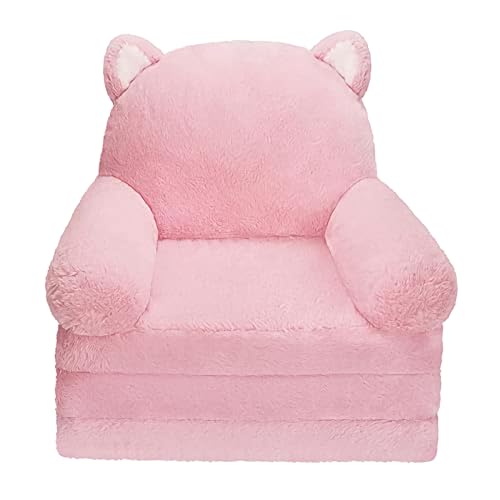 MONKISS 2-in-1 Toddler Couch Chairs Comfy, Kids Chair Couch, Mini Couch, Flip Out Sherpa Kids Sofa, Baby Couch, Chair for Toddlers 1-3, Kids Lounge Chair Reading Chair, Kids Couch Bed Fold Out, Pink