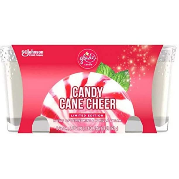 Glade Jar Candles, Fragrance Candles Infused with Essential Oils, Air Freshener Candles, 4 Candles 3.4 Oz (Candy Cane Cheer)