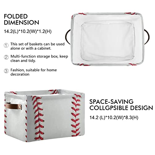 C.IOPMNU Foldable Storage Baskets, Baseball Storage Bins with Handles, Decorative Cloth Organizer Storage Boxes for Home Office 14 x 10 x 8 in