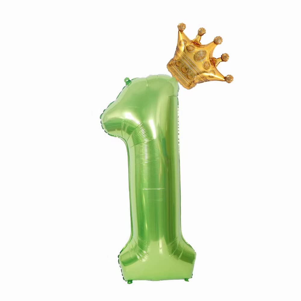 40 inch Green Crown Number 1 Balloon,Giant Large Foil Number 1 Balloon, Jungle Birthday Decoration 1 Balloons ，1st Children's Birthday Party Baby Shower Decoration Supplies (Green 1)