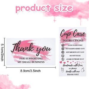 ‎PLIGREAT Tumbler Cup Cards, Double Sided Tumbler Care Instructions Cards Cups Care Cards Pink Thank You Card Customer Direction Cards for Mugs Online Shop Owner Gift Package Insert Card (120 Pack)