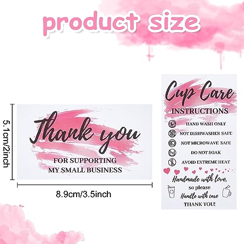 ‎PLIGREAT Tumbler Cup Cards, Double Sided Tumbler Care Instructions Cards Cups Care Cards Pink Thank You Card Customer Direction Cards for Mugs Online Shop Owner Gift Package Insert Card (120 Pack)