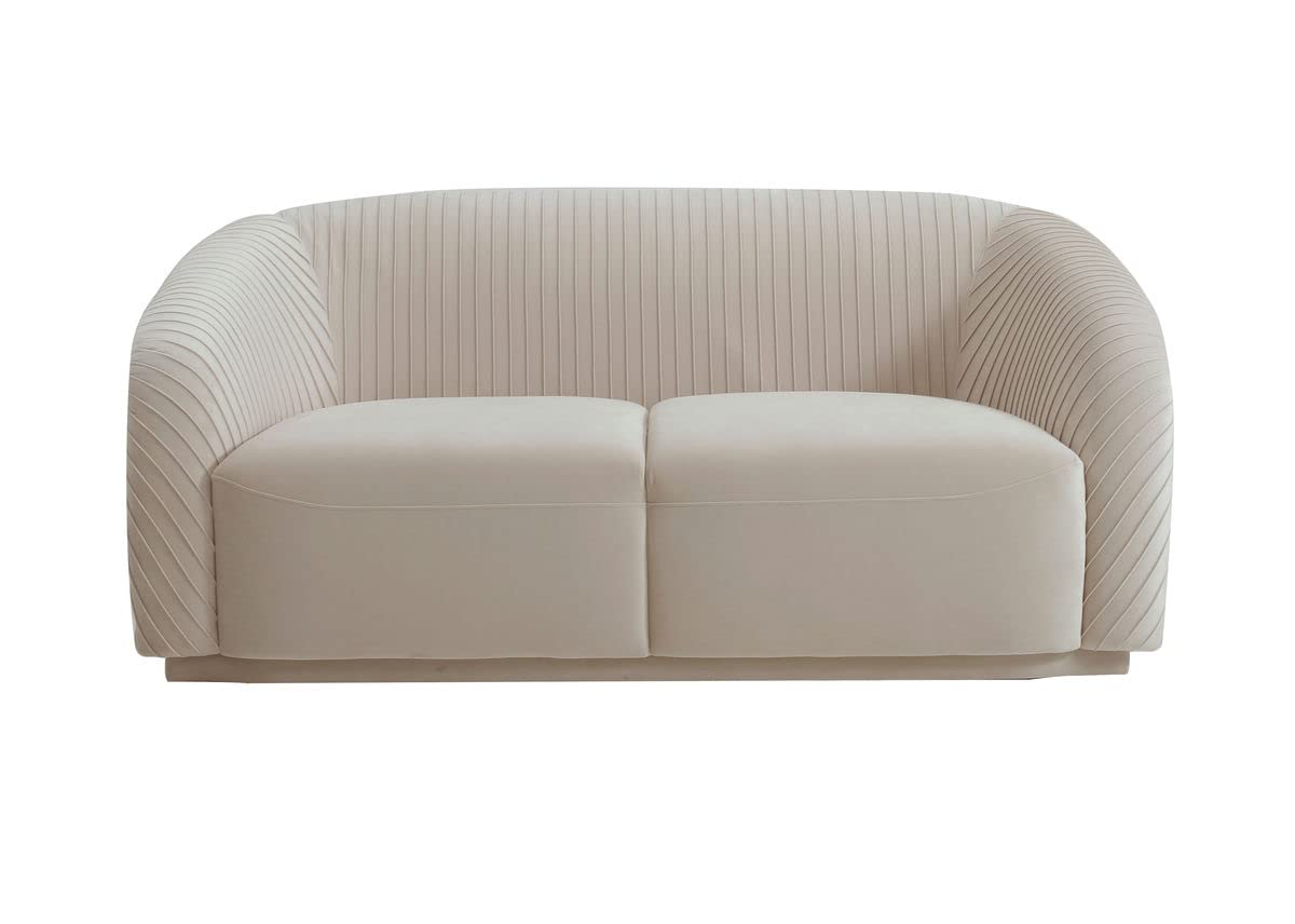 TOV Furniture Yara 31.3" H Velvet & Pine Wood Loveseat in Pleated Beige