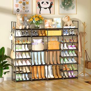 Kottwca Large Shoe Rack Organizer, 4 Row 8 Tier Shoe Storage Shelf for Closet Entryway Garage, Metal Free Standing Shoe Holder for 62-66 Pairs of Shoes, Sturdy Stackable Shoe Stand for Bedroom