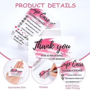 ‎PLIGREAT Tumbler Cup Cards, Double Sided Tumbler Care Instructions Cards Cups Care Cards Pink Thank You Card Customer Direction Cards for Mugs Online Shop Owner Gift Package Insert Card (120 Pack)