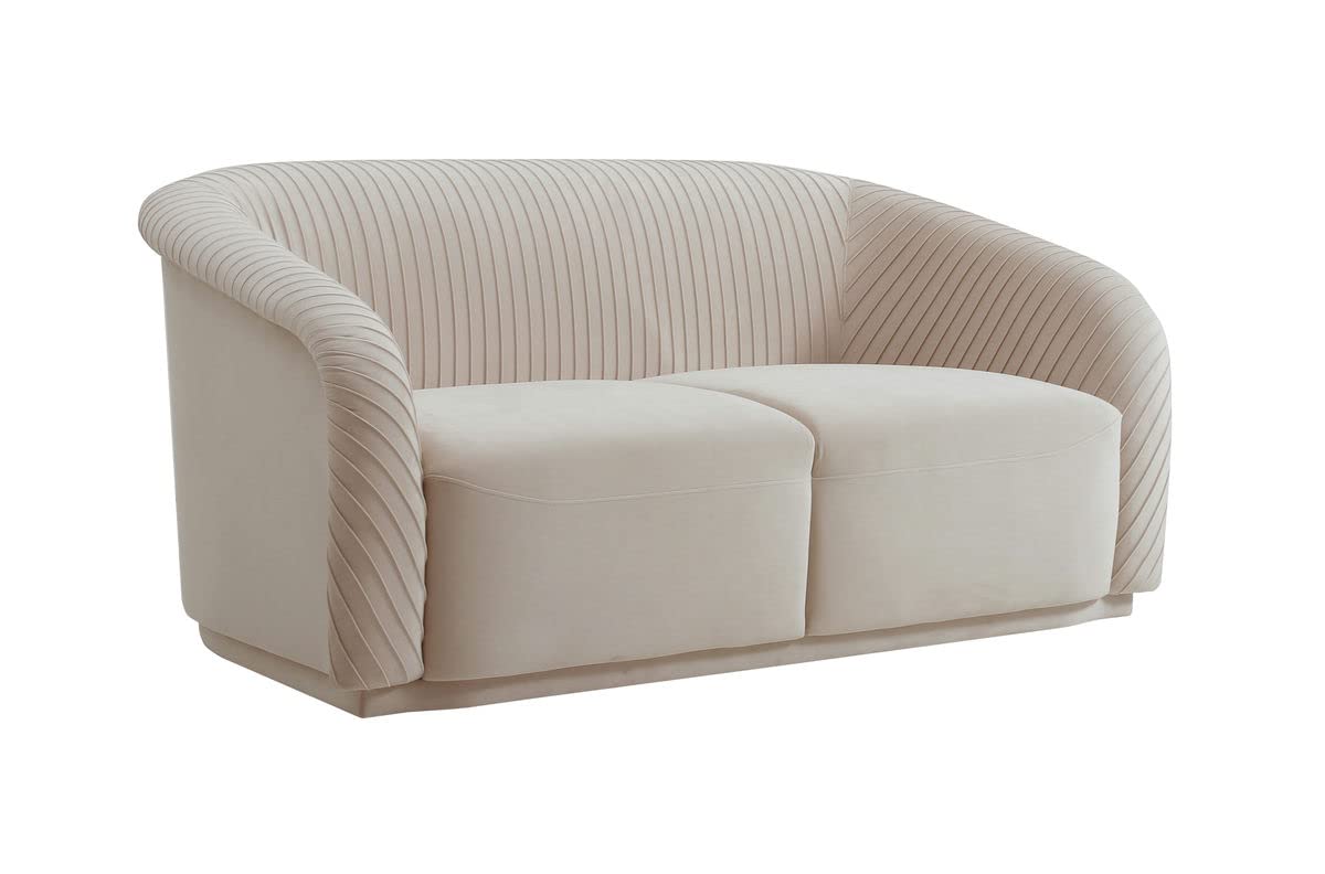 TOV Furniture Yara 31.3" H Velvet & Pine Wood Loveseat in Pleated Beige