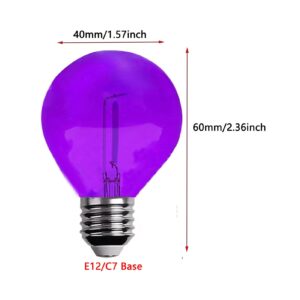 G40 Light Bulbs Replacement Purple 1W Shatterproof Plastic LED Globe Bulbs G40 LED String Lights Replacement Bulb E12/C7 Candelabra Base for Indoor Outdoor Patio String Lights,15 Pack(Purple)