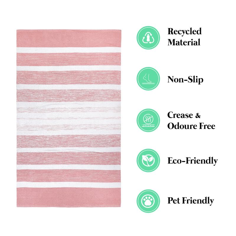 Lush Ambience Indoor Area Rug- Hand Woven, Environment Friendly, Machine Washable- Recycled Cotton Area Rugs 4x6 ft for Living Room, Dining Room, Kitchen, Bedroom, Porch - Avika Blush Pink