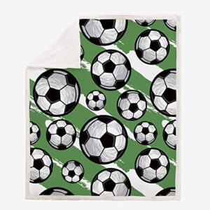 WONGS BEDDING Soccer Throw Blankets Green Fleece Flannel Football Blanket Gifts for Kids Boys Girls Fuzzy Warm Soft Throw Blanket for Couch Sofa Bed Office (Green, 50"X60")