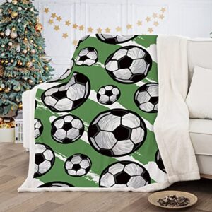 WONGS BEDDING Soccer Throw Blankets Green Fleece Flannel Football Blanket Gifts for Kids Boys Girls Fuzzy Warm Soft Throw Blanket for Couch Sofa Bed Office (Green, 50"X60")