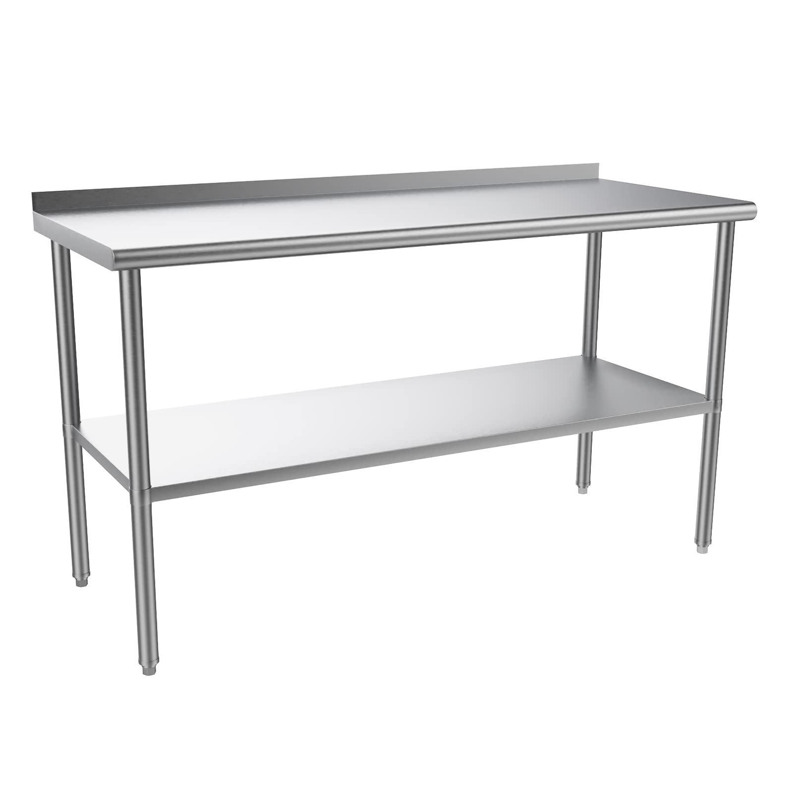 ROVSUN 60'' x 24'' Stainless Steel Table for Prep & Work,Commercial Worktables & Workstations, NSF Heavy Duty Metal Table with Adjustable UnderShelf & Backsplash for Kitchen, Restaurant,Home,Hotel