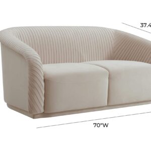 TOV Furniture Yara 31.3" H Velvet & Pine Wood Loveseat in Pleated Beige