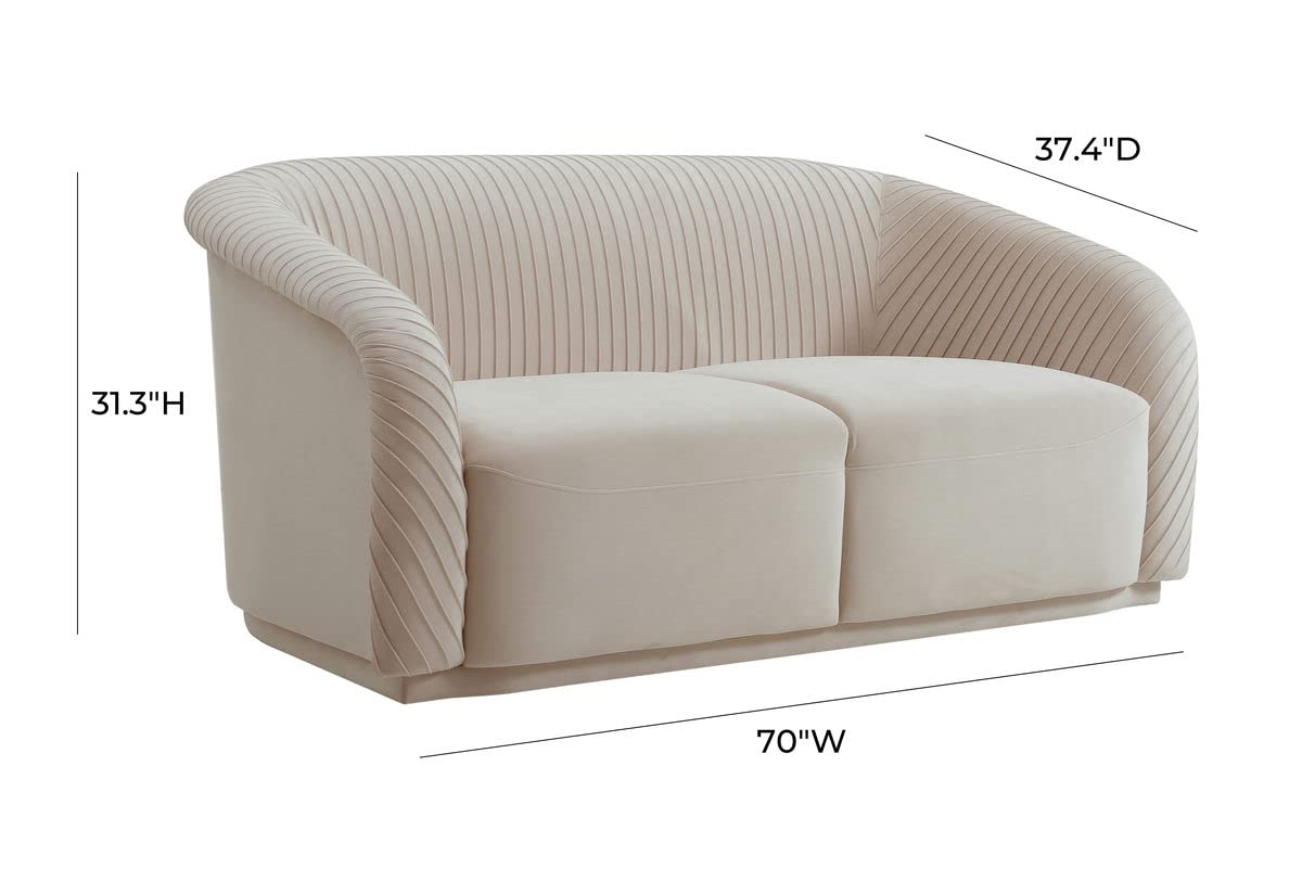 TOV Furniture Yara 31.3" H Velvet & Pine Wood Loveseat in Pleated Beige