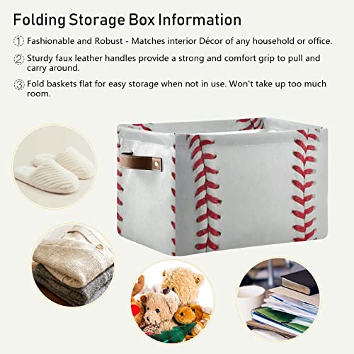 C.IOPMNU Foldable Storage Baskets, Baseball Storage Bins with Handles, Decorative Cloth Organizer Storage Boxes for Home Office 14 x 10 x 8 in