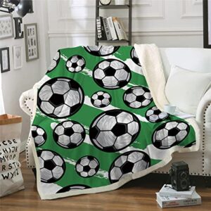 wongs bedding soccer throw blankets green fleece flannel football blanket gifts for kids boys girls fuzzy warm soft throw blanket for couch sofa bed office (green, 50"x60")