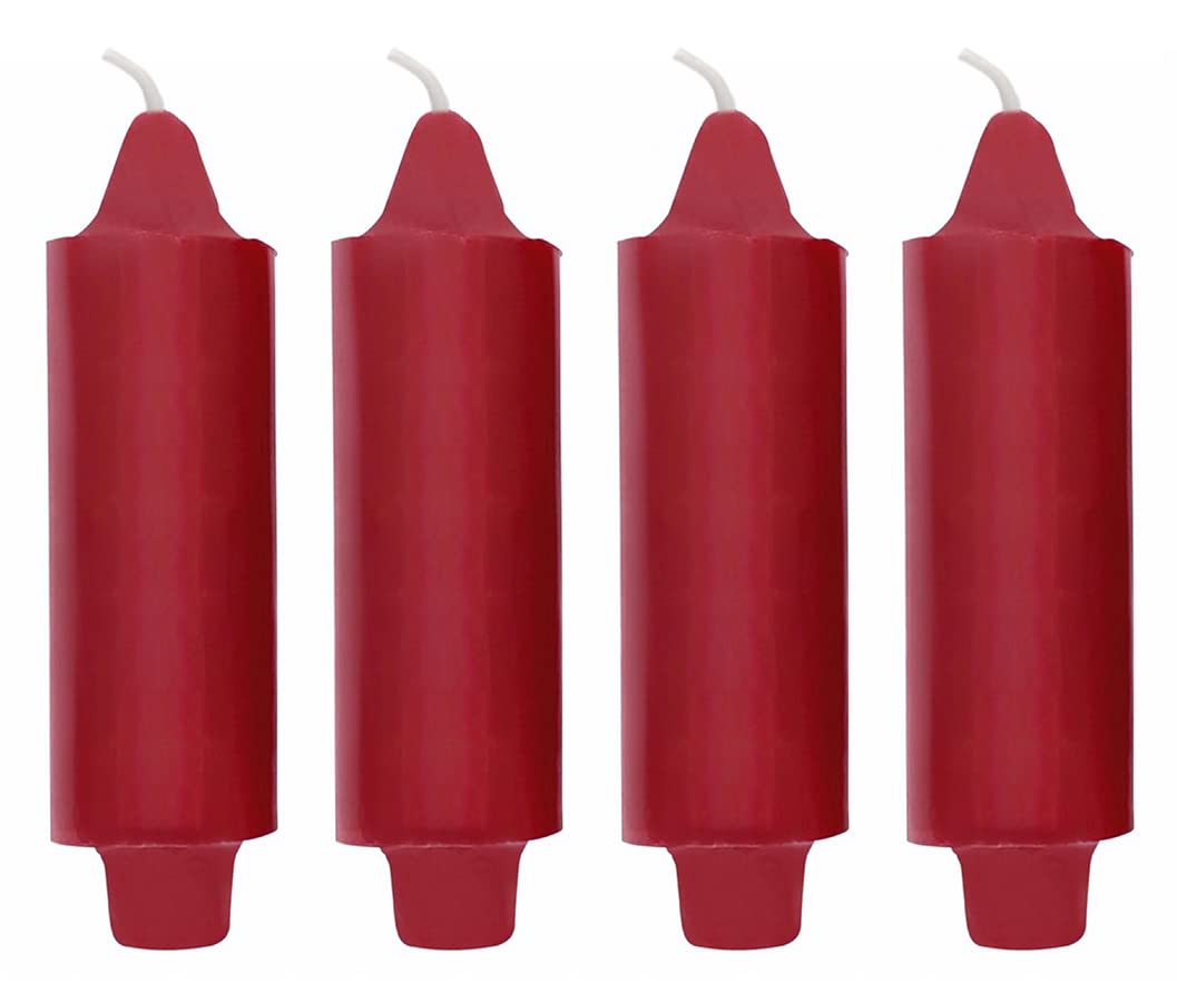 4 Pack Coach Candles Unscented 5" x 1.5" with 7/8" Base To Fit Traditional Candle Holders Including The Booklet "Candle Factoids Trivia & Safety Guidelines" Made In The USA (Red)