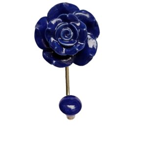 PARIJAT HANDICRAFT Hand Painted Beautifully Blue Colored Rose Design Ceramic Wall Hook Hanger Key Holder hat Clothes hangings Bath Towel Hook Hanger