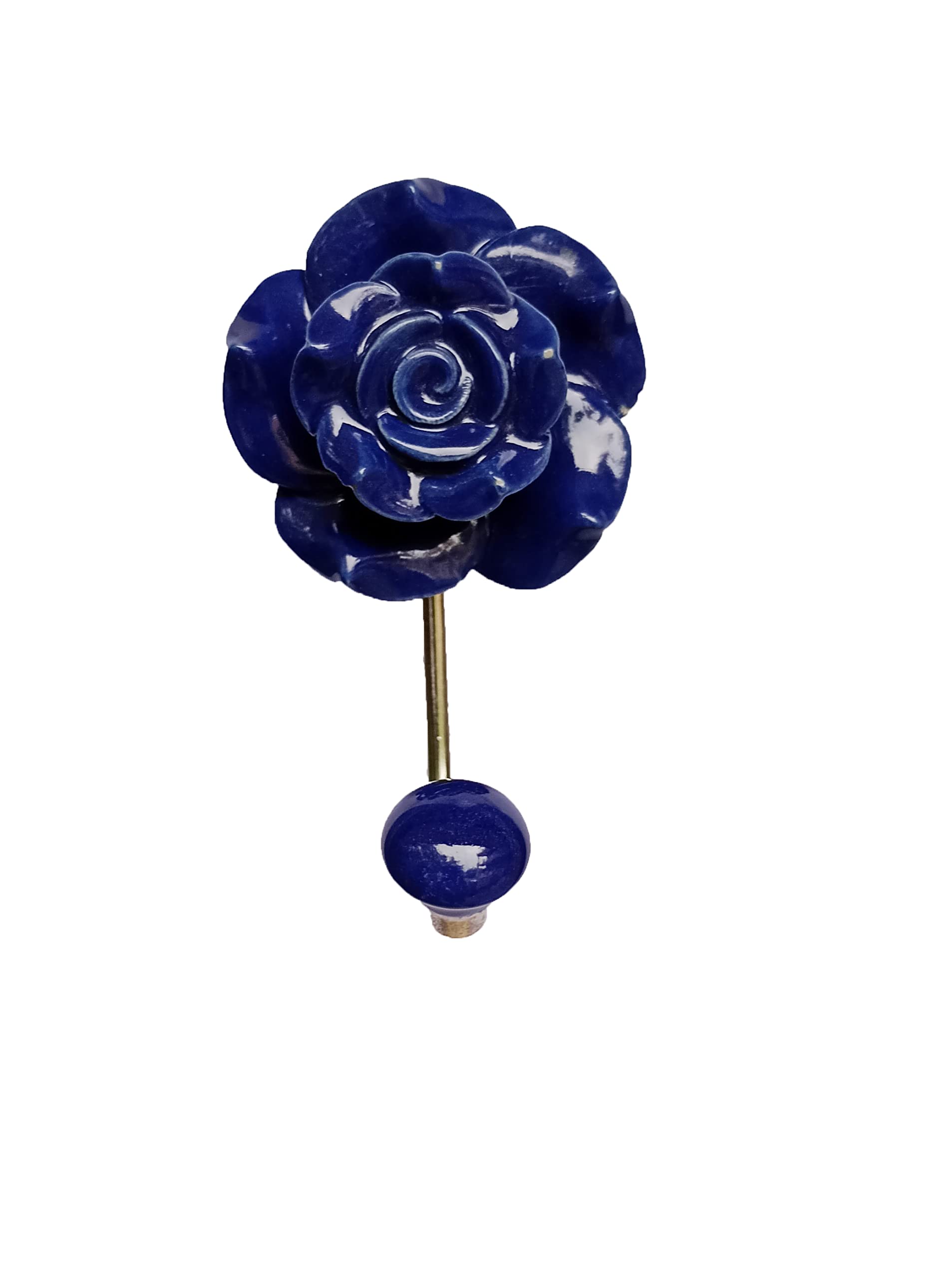 PARIJAT HANDICRAFT Hand Painted Beautifully Blue Colored Rose Design Ceramic Wall Hook Hanger Key Holder hat Clothes hangings Bath Towel Hook Hanger