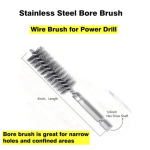 MIKILIKIEN Stainless-Steel Bore Brush for Drill,Wire Brush Set for Power Drill with 1/4-in Hex Shaft,Metal Cleaning Brushes with Stainless-Steel bristles(10-Size Set)