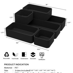 Organizer Drawers, Storage Plastic Desk Bins Stackable Organizers Tray, Bathroom Dividers Small Makeup Bin Clothes Organizing Trays for Containers Vanity Office Cabinet Desktop Compartment, Black