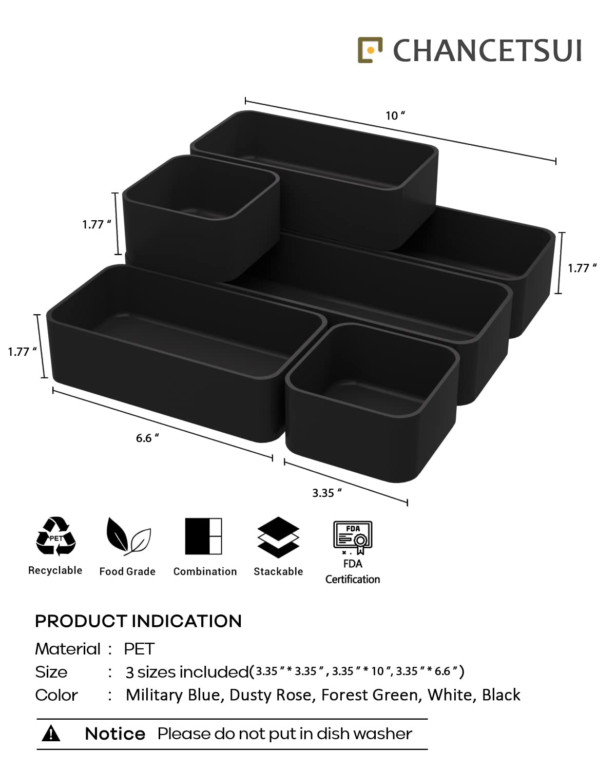 Organizer Drawers, Storage Plastic Desk Bins Stackable Organizers Tray, Bathroom Dividers Small Makeup Bin Clothes Organizing Trays for Containers Vanity Office Cabinet Desktop Compartment, Black