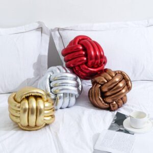 MOJUN Knot Ball Pillow, 7.8" Handmade Round Knot Ball Plush Pillow for Christmas Party Decor, Knotted Pillow for Home Room Sofa Couch Bed Kids Gift, Gold