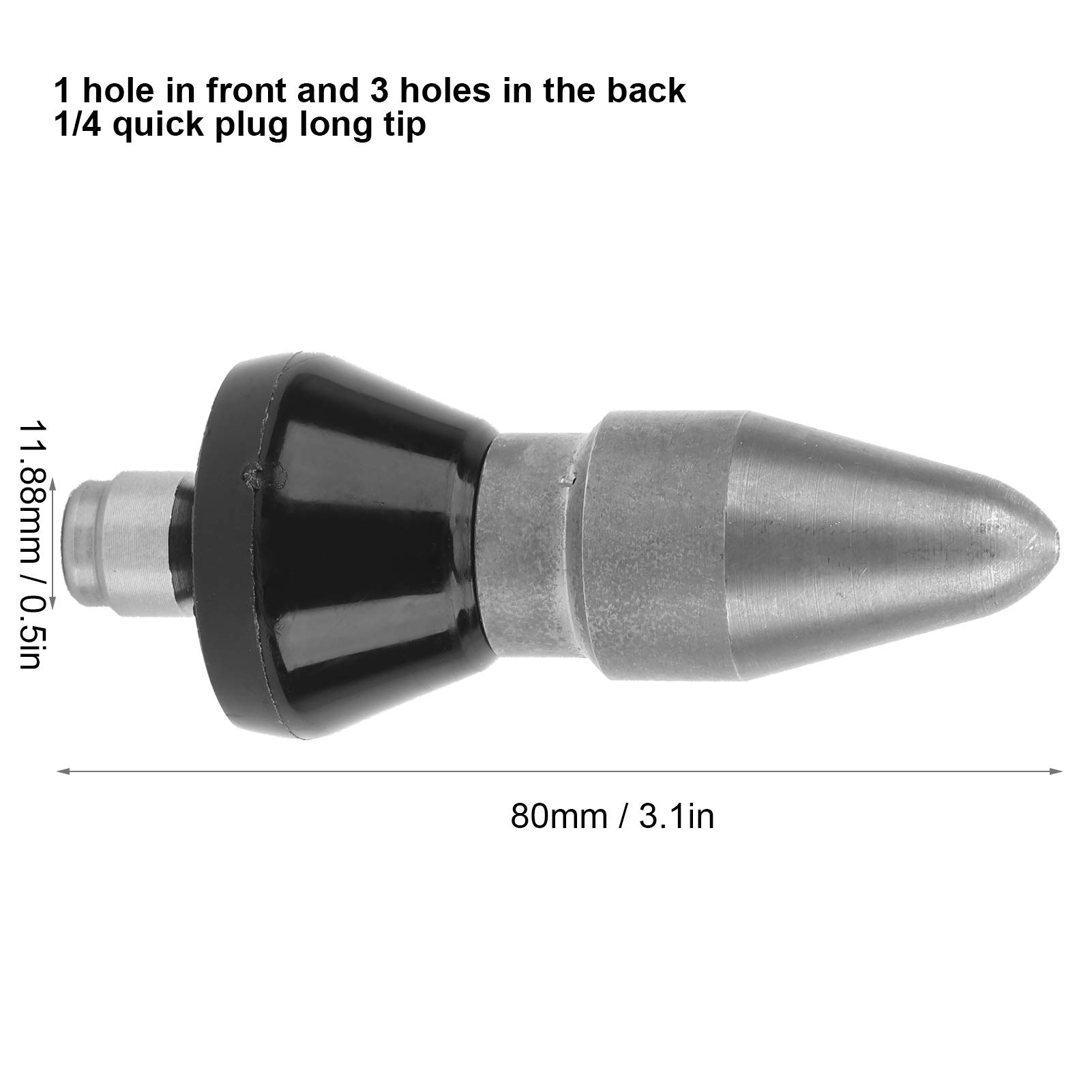 Rankomu Sewer Jetter Nozzle, Pipe Dredging Nozzle 1/4in Drain Outlet Cleaning Quick High-Pressure Cleaner Nozzles for Pipeline (big pointy)