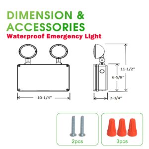 Garrini Waterproof LED Emergency Light, White housing, Dual Rotational LED Emergency Light with Backup Battery, Commercial Grade, Fire Resistant，Suitable for Wall Mount, Wet Location WMU