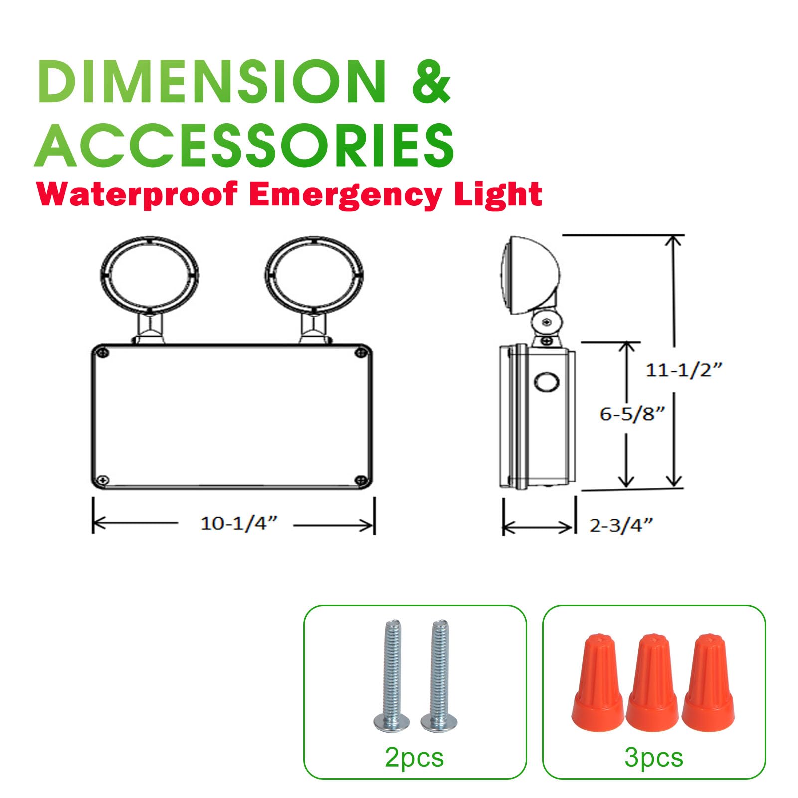 Garrini Waterproof LED Emergency Light, White housing, Dual Rotational LED Emergency Light with Backup Battery, Commercial Grade, Fire Resistant，Suitable for Wall Mount, Wet Location WMU