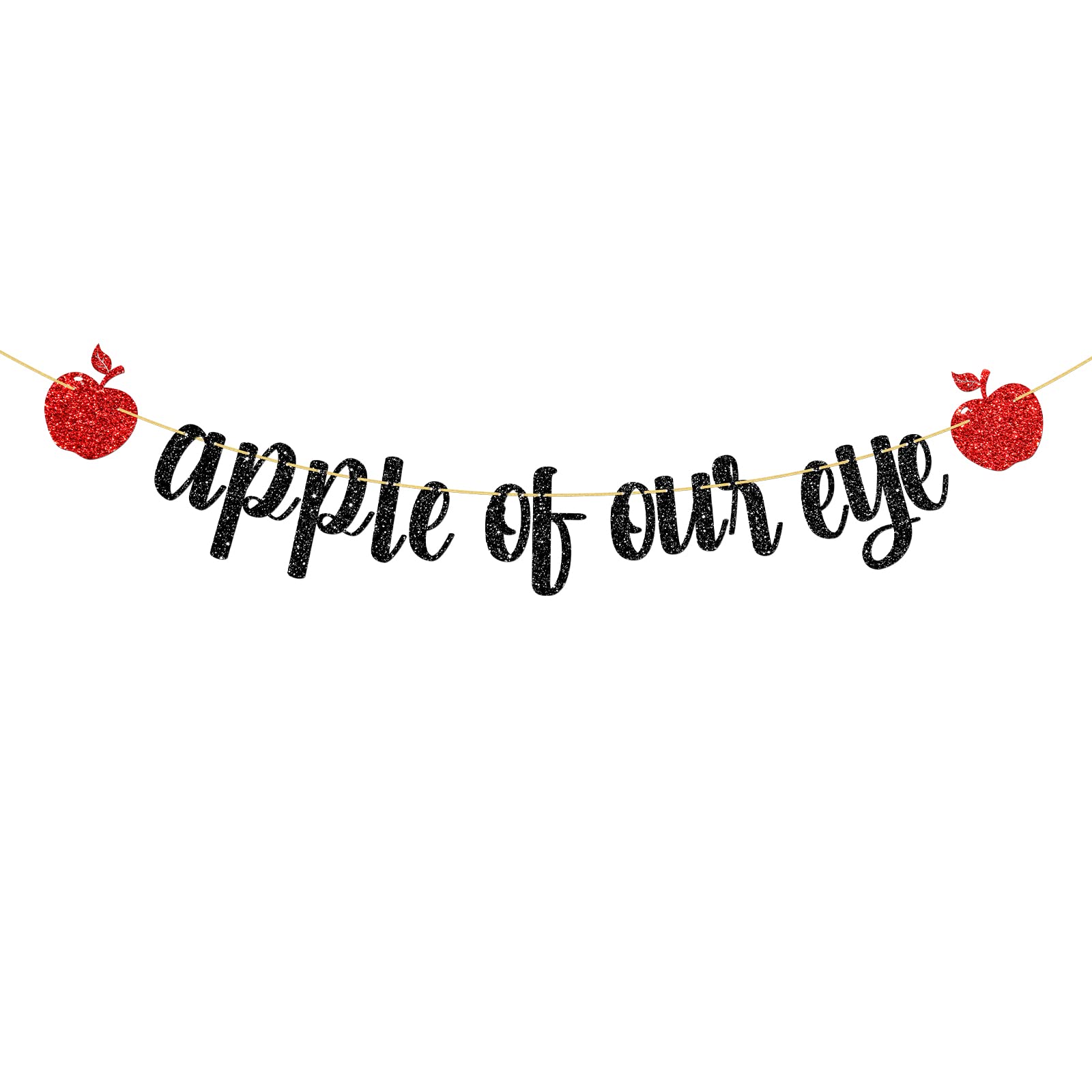 WeBenison Apple of Our Eye Banner/Fruit Apple Theme 1st Birthday Banner/Baby Shower/Wedding/Boys Girls Birthday Party Decoration Supplies Black Glitter