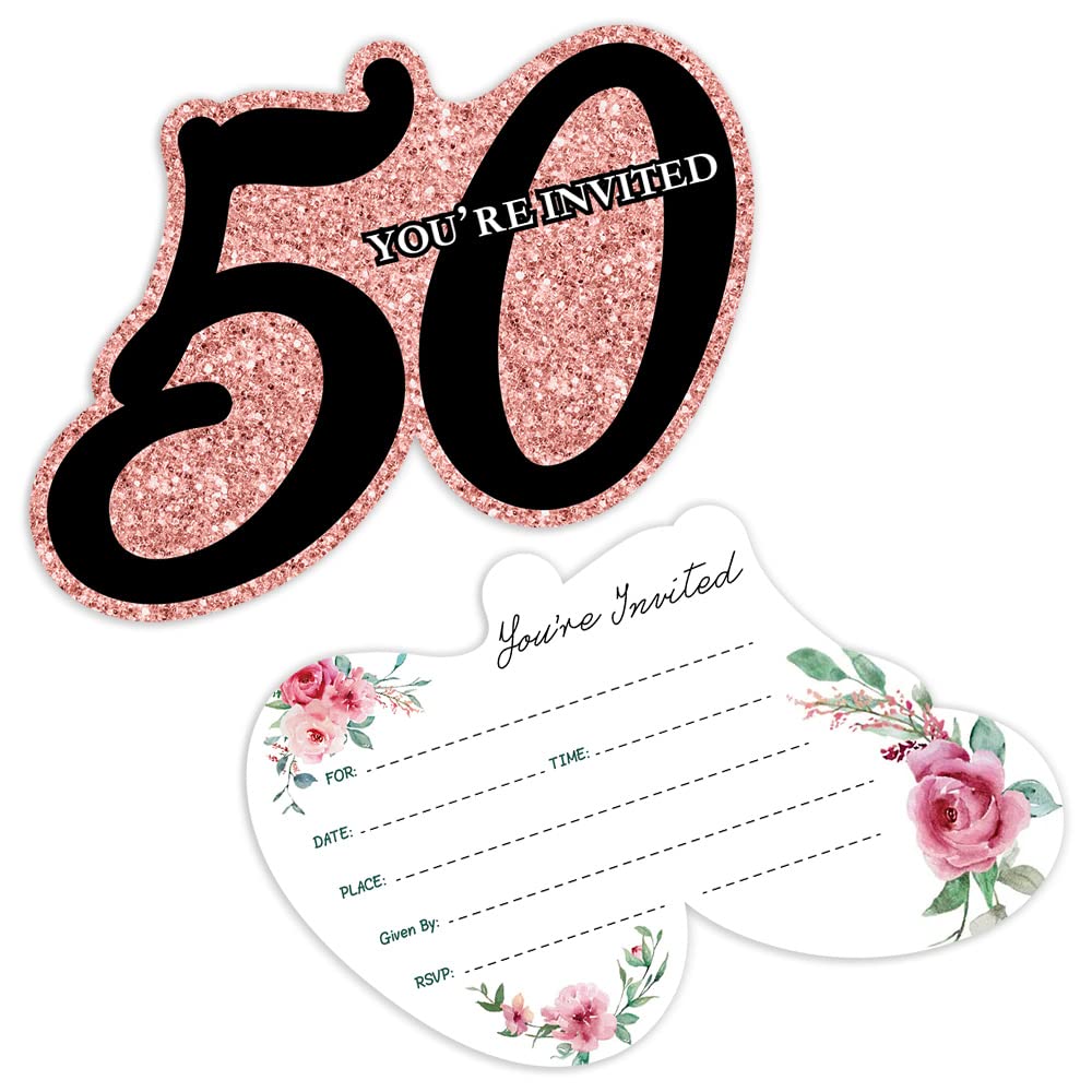 Cusrtyh 15 Sheets 50th Birthday Party Invitations card with with 15 Envelopes，50th Birthday Party ，50th Celebration，Birthday Party Invitations Cards For Adults，Shaped Fill-In Invitations