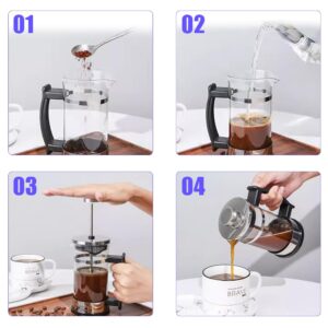 Joyzan French Press Coffee Maker, Stainless steel Coffee Pot Heat Resistant Cold Brew Tea Maker Thickness Borosilicate Glass Portable Small Filters Screen Kitchen Travel Camping Home Household Gift