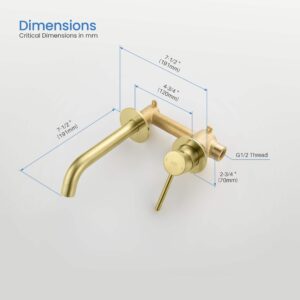 KIBI Circular Single Handle Wall Mount Faucet for Bathroom Sink with Rough-in Valve | Lavatory Faucet with Solid Brass Construction (Brushed Gold) (KBF1023)